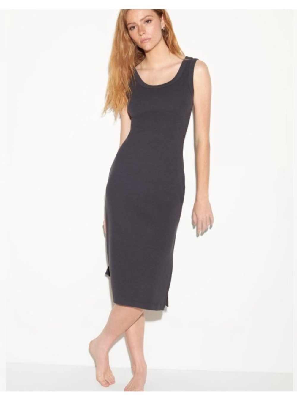NWT Spiritual Gangster Jersey Tank Camille Rib Midi Dress Ash